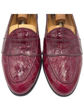 Vintage Crocodile Burgundy David Eden Exotic Italy Loafers Mens 11 Dress Shoes